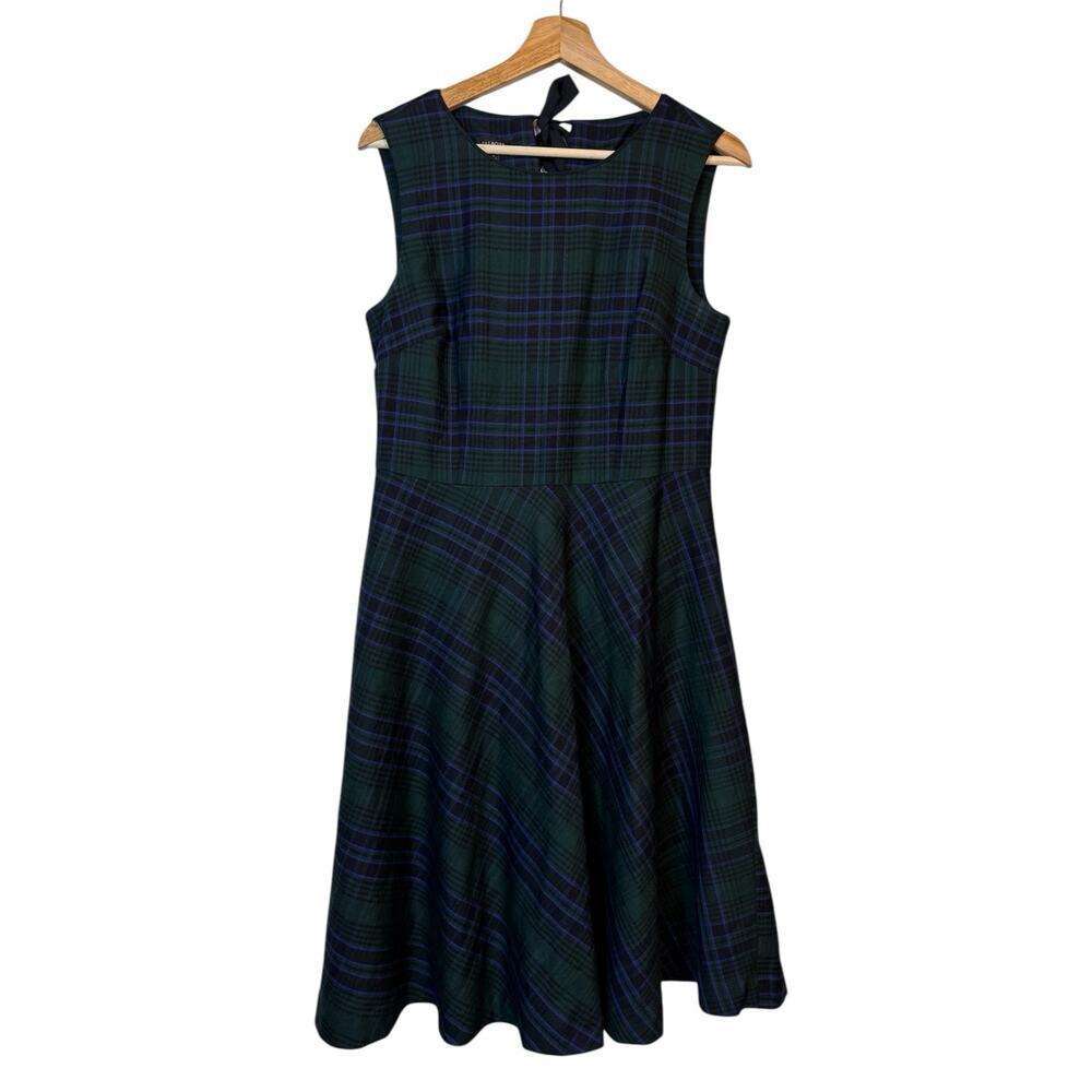 Talbots Sleeveless Fit and Flare Plaid Tartan Dress Size 8 Wool Blend Preppy - Picture 2 of 8